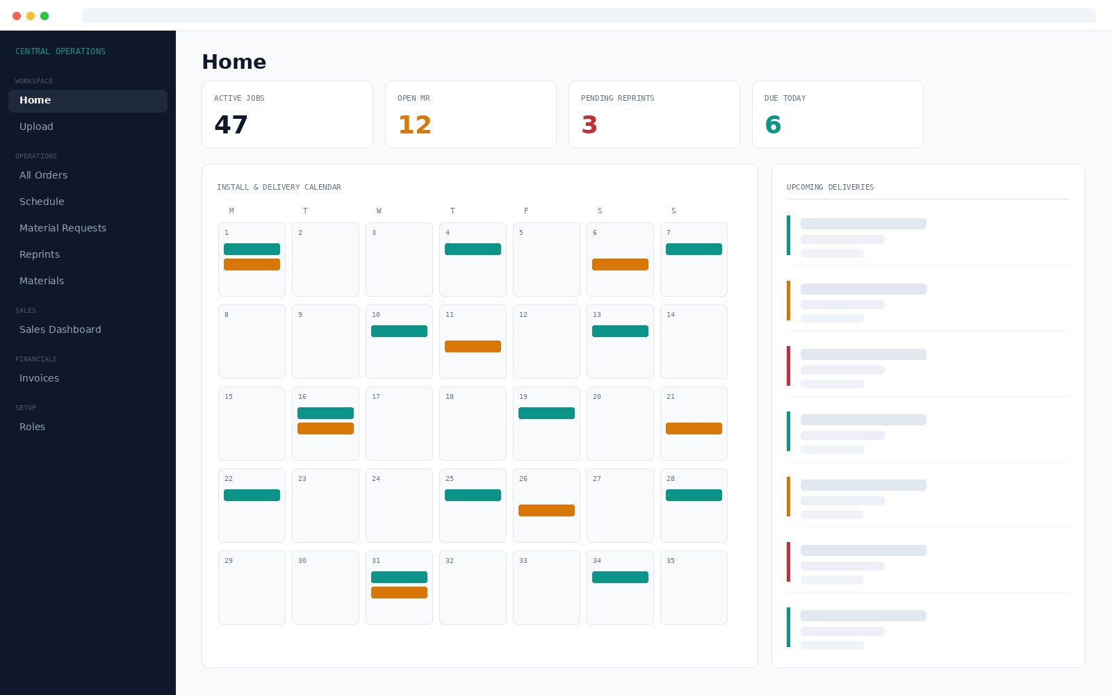 Central Operations Tool home dashboard